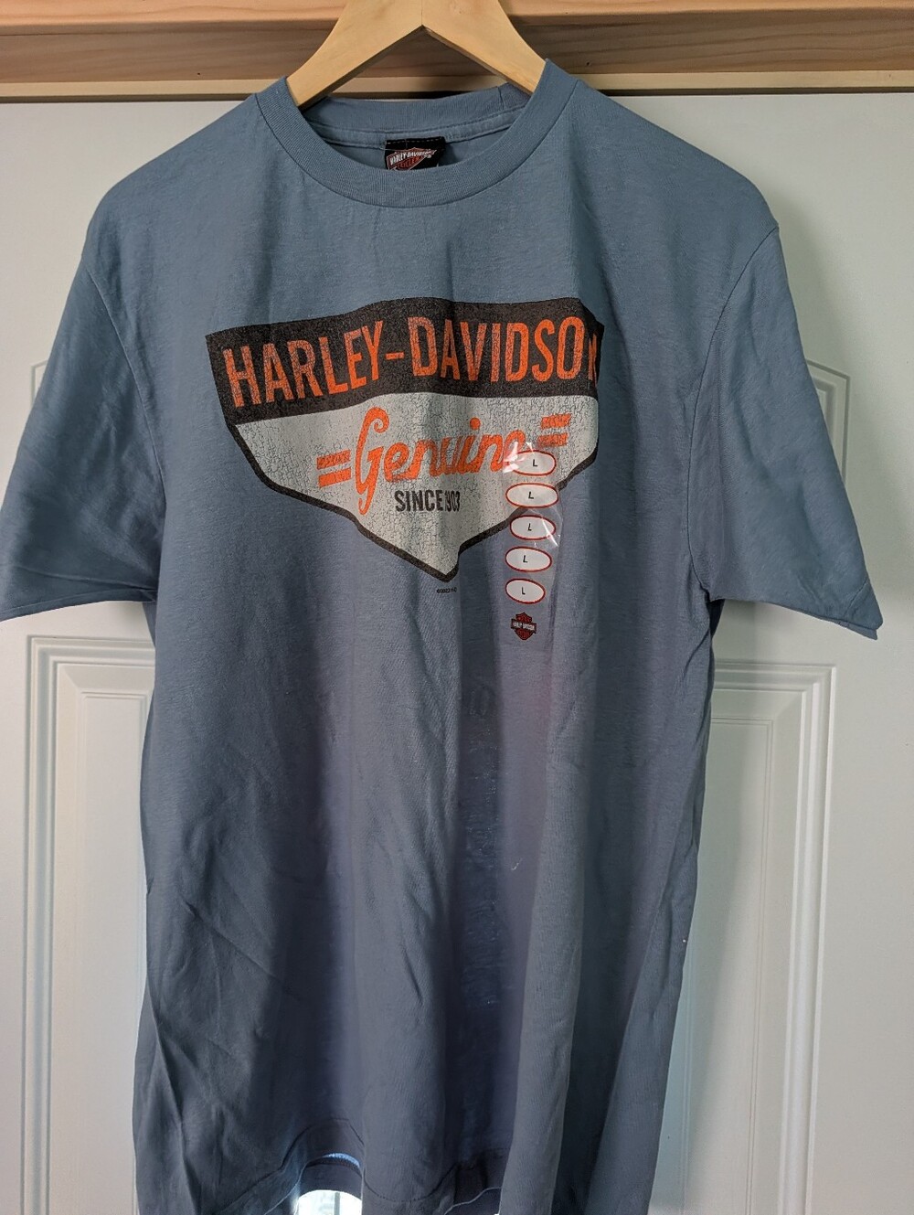Harley-Davidson Slate Blue Short Sleeve Tee with Orange Graphic